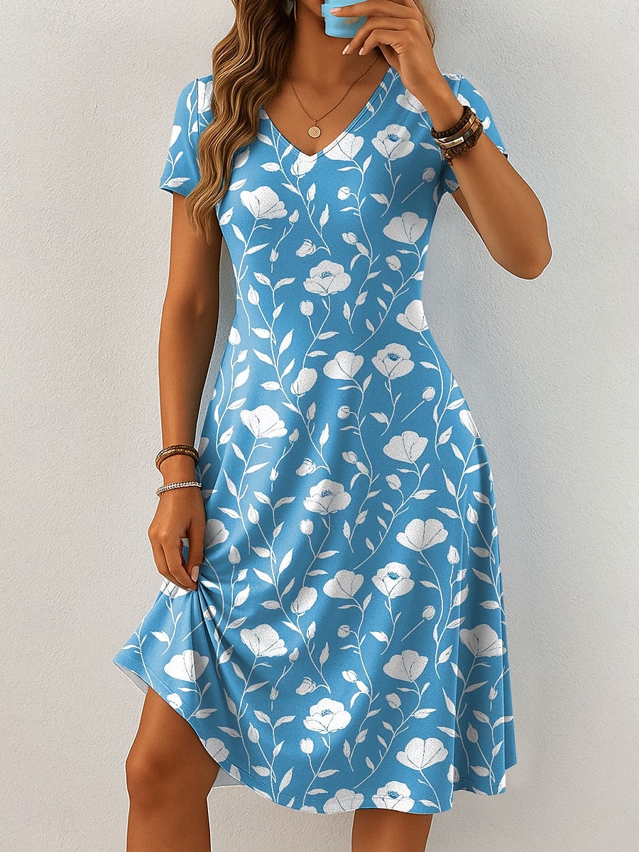 Damen Midikleid Strickkleid Freizeitkleid T-Shirt-Kleid Sommerkleid Urlaub Lässig Boho Strand Normale Passform Blumen Grafik Kurzarm V Ausschnitt Rosa Blau Orange Grün Sommer Frühling 2025 - $23.99 –P3