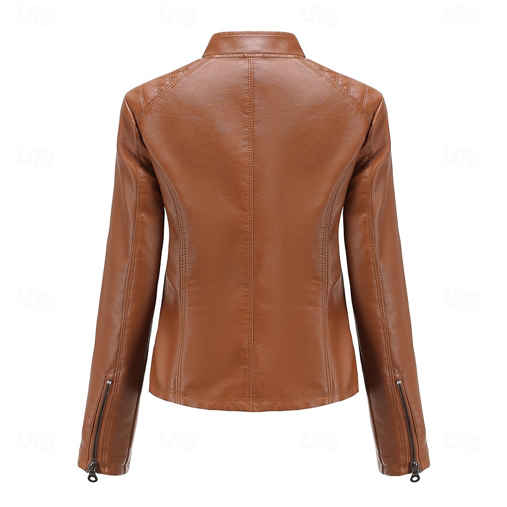 Per donna Giacca in Ecopelle Confortevole Tasca Cerniera completa Moda Stile da Strada Semplice All'aperto Casual Quotidiano Regolare Collo alla coreana Vestibilità regolare Manica Lunga Capispalla del 2025 a $48.99 –P14