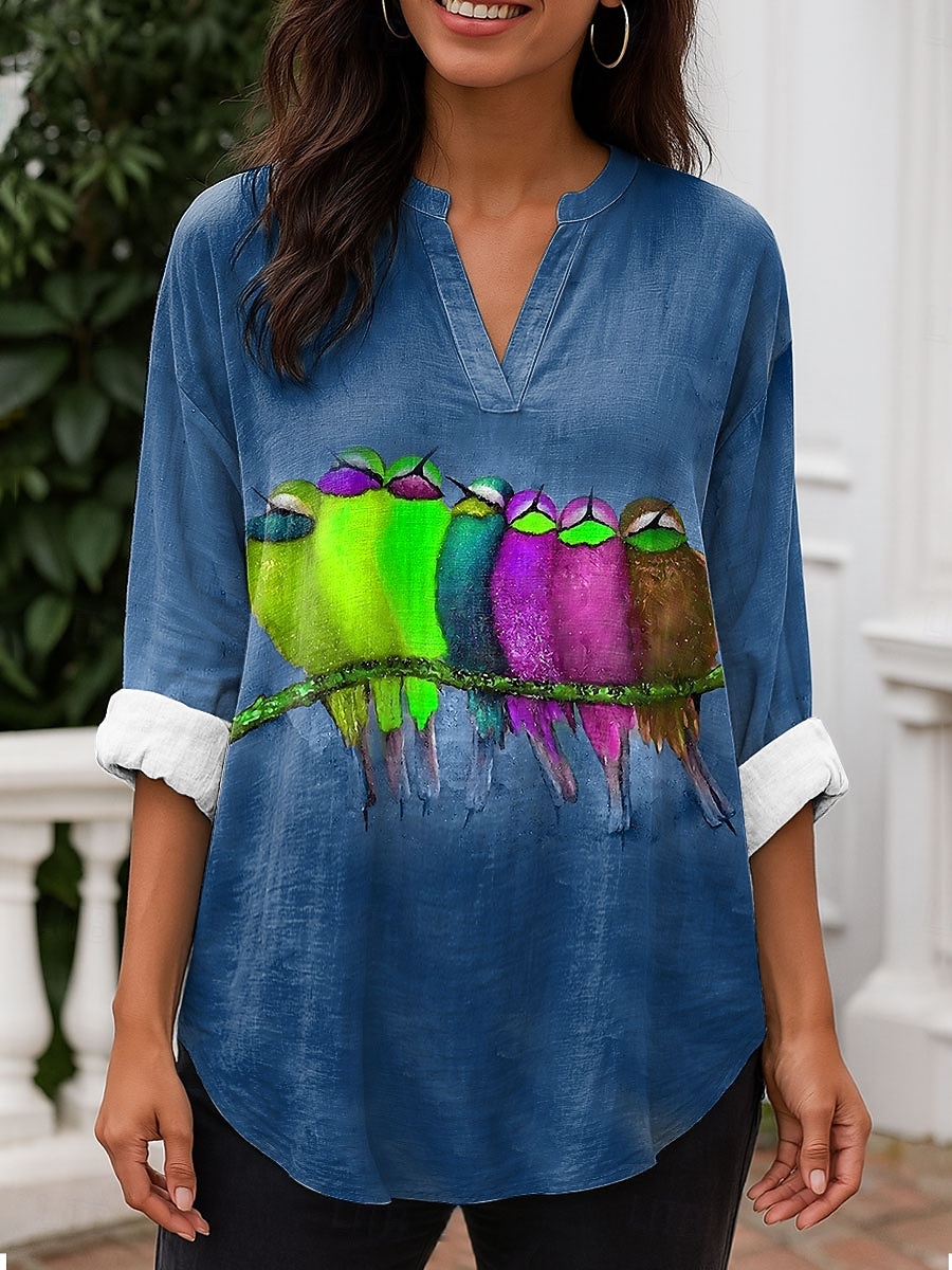 Femmes Chemisier Graphique Animal ancien Quotidien Élégant manche longue Col en V Hauts Réguliers Quotidien Fête Tenue de plage Imprimé Bleu Violet Marron Vert Printemps Automne de 2025 ? $24.99 –P3
