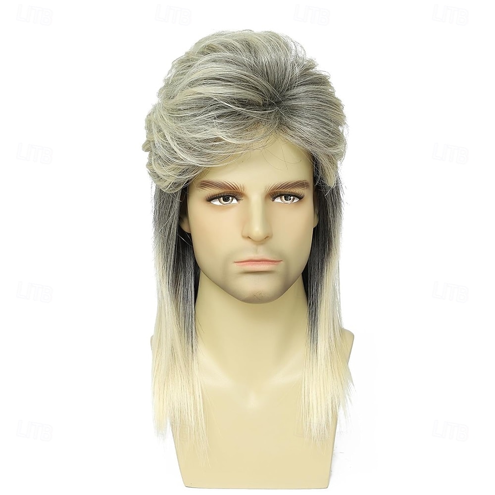 Parrucca mullet lunga bicolore grigio-biondo in stile anni '80, accessorio per feste in costume del 2025 a $21.99 –P5