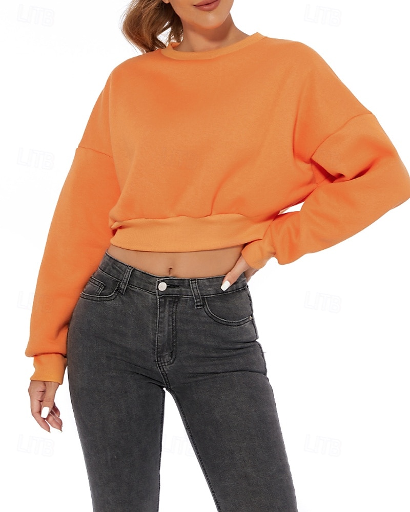 Per donna Felpa Pullover Felpe Semplice Casual Manica Lunga Girocollo Top Regolari Casa Streetwear Ferie Arancione Autunno Inverno del 2025 a $24.99 –P5