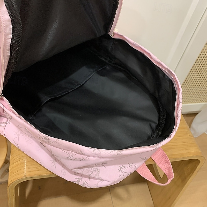 Ästhetischer Canvas-Rucksack für Damen mit Bambus-Print – leichte Schultasche für Teenager und Studentinnen 2025 - $26.99 –P1
