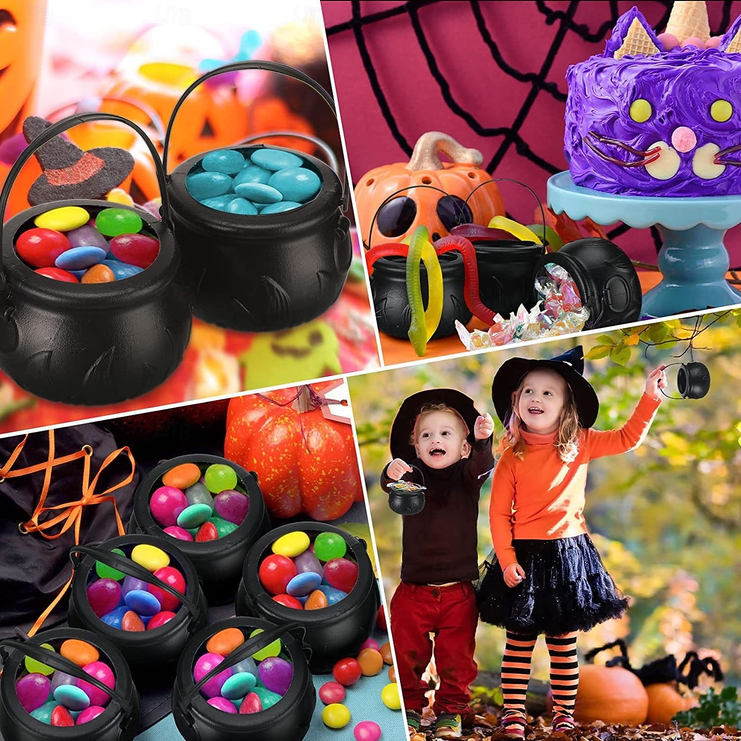 Halloween Cauldrons Serving Bowl Decor, Set of 3/6/9 Hanging Black Plastic Cauldron Bowls with Iron Rack, Large and Mini Cauldrons Candy Bucket Punch Bowls for Table Witch Hocus Pocus Party 2026 - $19.99 –P4