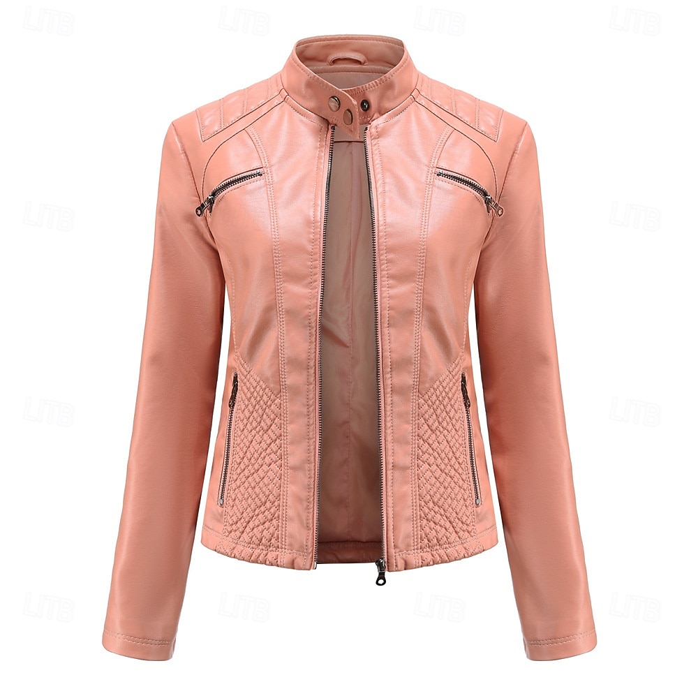 Per donna Giacca in Ecopelle Confortevole Tasca Cerniera completa Moda Stile da Strada Semplice All'aperto Casual Quotidiano Regolare Collo alla coreana Vestibilità regolare Manica Lunga Capispalla del 2025 a $48.99 –P17