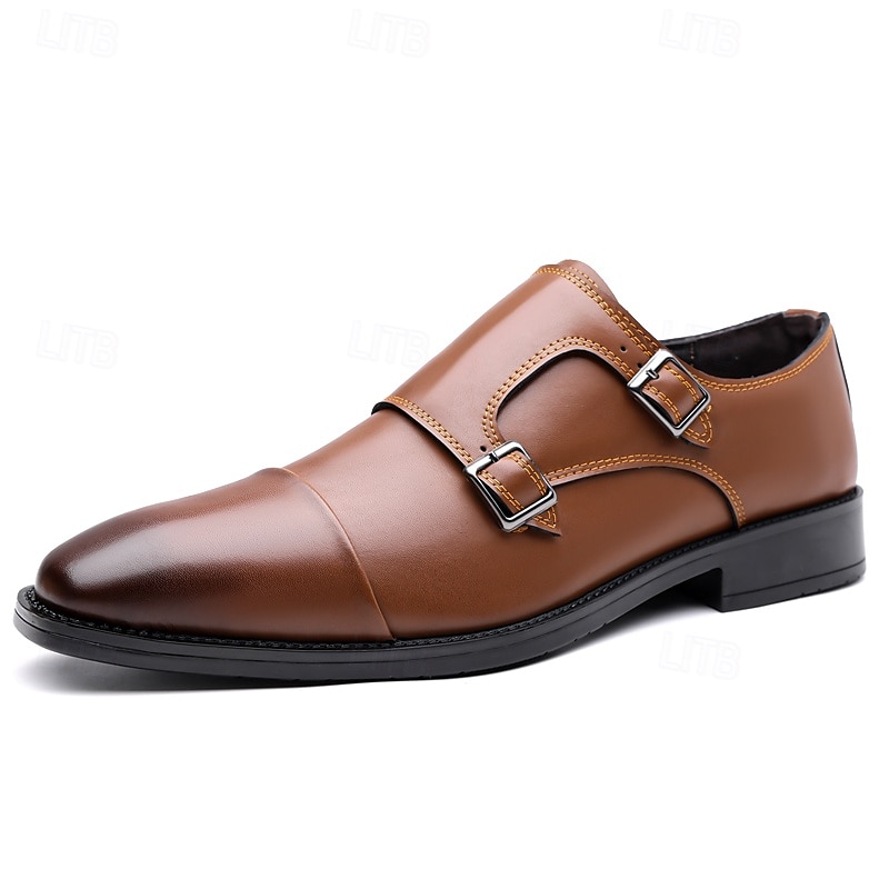 Chaussures habillées en cuir à double boucle pour homme – élégantes chaussures de soirée marron pour mariages, tenues de bureau et cérémonies de 2025 ? $42.99 –P1