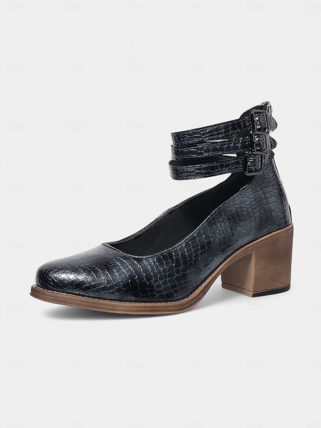 Sapatos femininos verdes de couro sintético com estampa de crocodilo e tira no tornozelo, salto grosso - sapatos Mary Jane retrô confortáveis para caminhar, para o escritório, roupas do dia a dia e de 2025 por $34.99 –P4