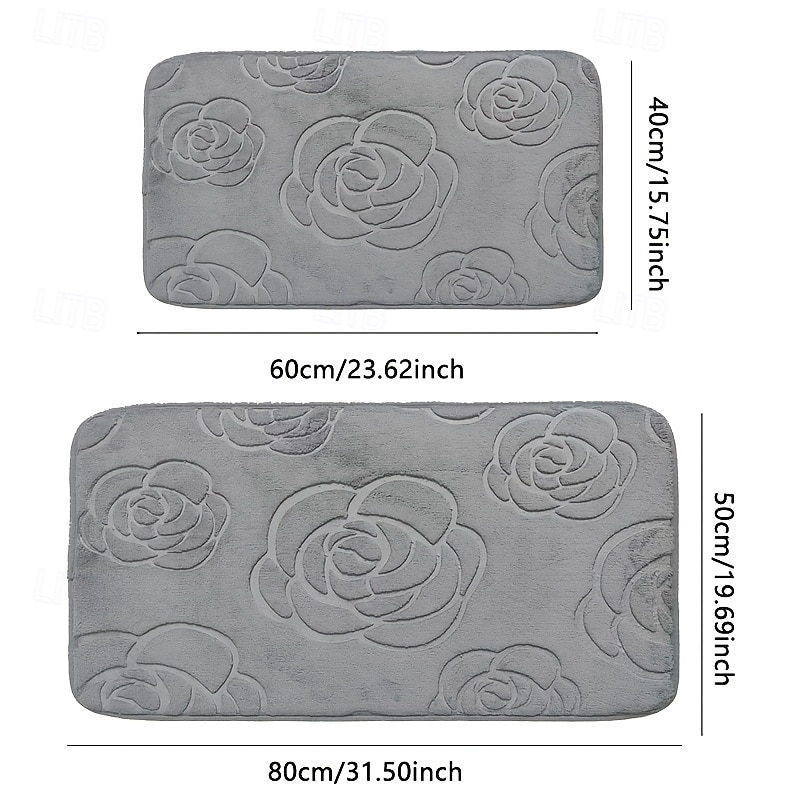 Saugfähige Badematte mit Rosenprägung – rutschfester Badezimmerteppich, ultraweicher Komfort, gestricktes Polyester, leicht, waschbar, für Eingangsbereich oder Schlafzimmer, maschinenwaschbarer Teppich für den Innenbereich 2025 - $10.99 –P1