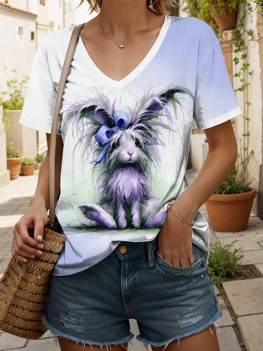 Femmes T-shirt Graphique Animal ancien Élégant Classique Manche Courte Col en V Hauts Réguliers Quotidien Sortir Week-end Imprimé Rose Claire Bleu Violet Vert Gris Été Printemps de 2025 ? $19.99 –P5