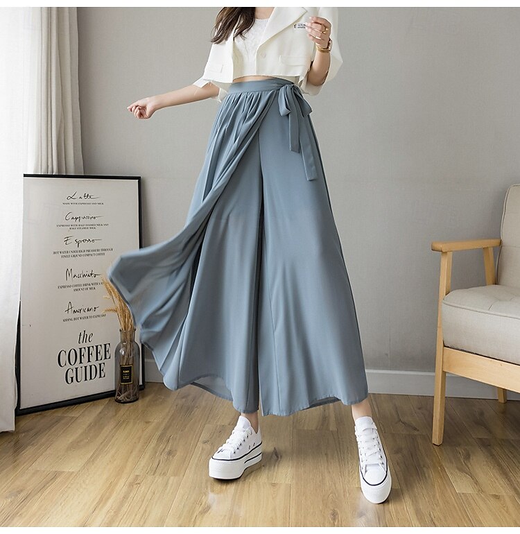 Per donna Gamba larga Chinos Casual Lunghezza intera Naturale Semplice Gamba larga Coulisse Comodo Traspirabilità Casual Quotidiano Nero Rosa Blu Primavera Autunno Vestibilità comoda del 2025 a $22.99 –P5