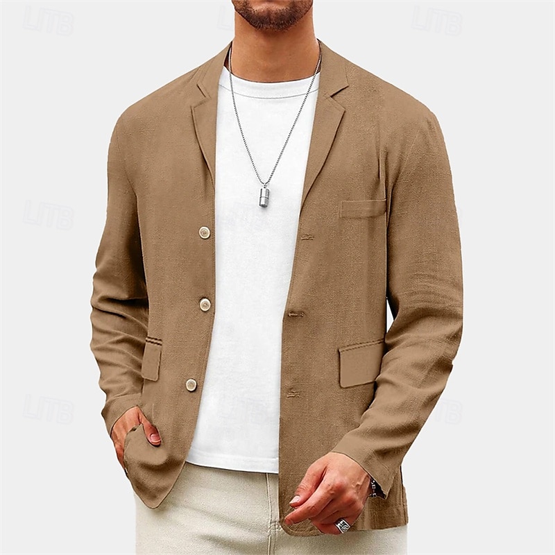Per uomo Blazer Affari Cocktail party Ricevimento di matrimonio Moda Casual Primavera Autunno Poliestere Semplice Tasca Bottoni Confortevole Monopetto Giacca Giallo Verde chiaro Blu marino Marrone del 2025 a $54.99 –P8