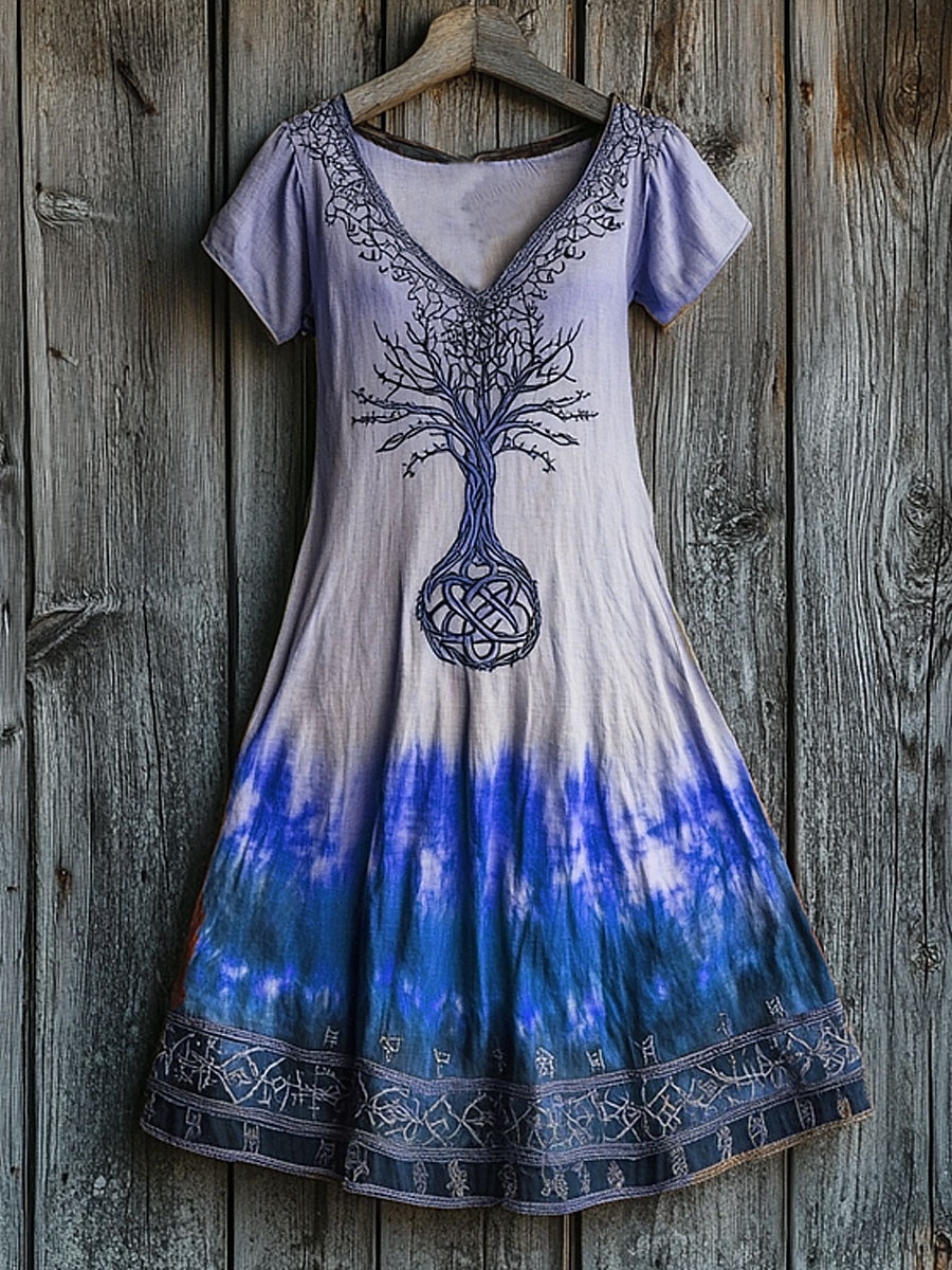 Musikfestival Damen Midi Kleid Boho Lässiges Kleid T-Shirt Kleid Tee Kleid Sommerkleid A-Linien Kleid Urlaub Lässig Strand Reguläre Passform Grafik Blatt Batik Kurzarm V-Ausschnitt Blau Pink Orange 2026 - $24.99 –P3