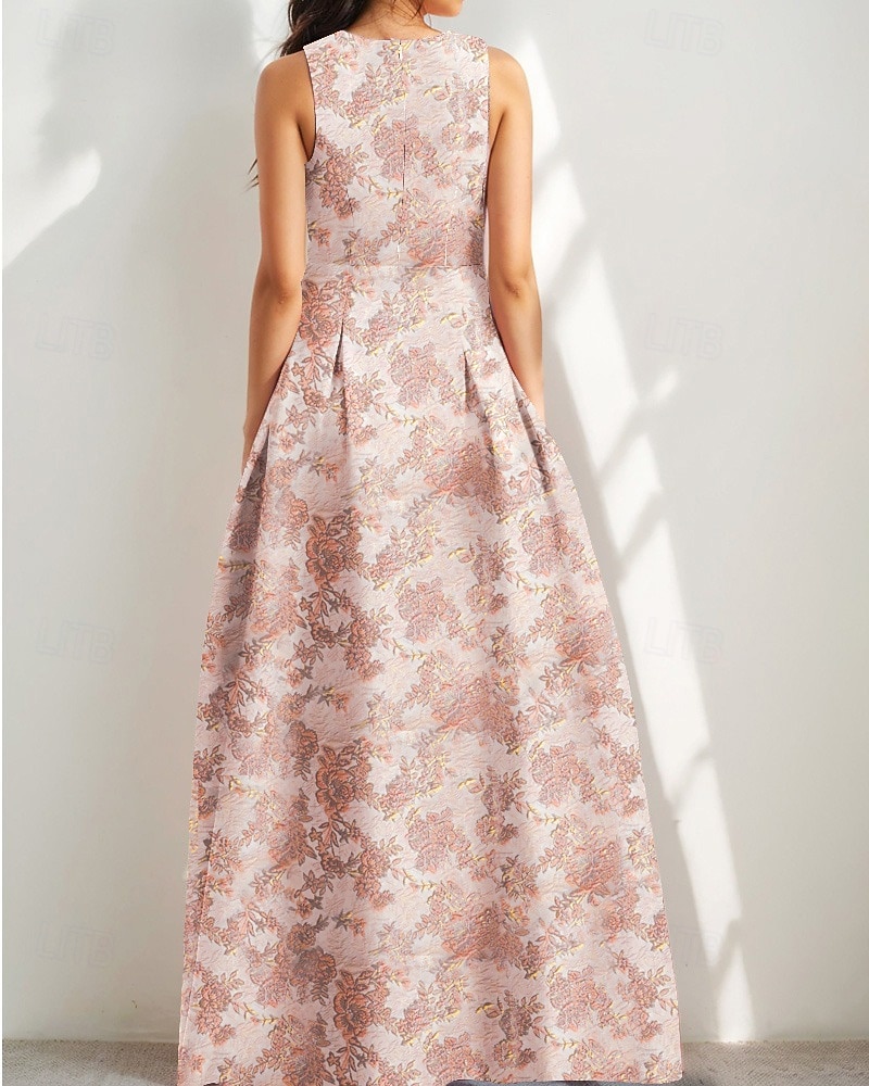 Rochie de seară A-line elegantă brocard jacard rochie formală de nuntă lungime până la podea fără mâneci decolteu în V cu fante rochie pentru oaspeți de nuntă 2025 - $149.99 –P2