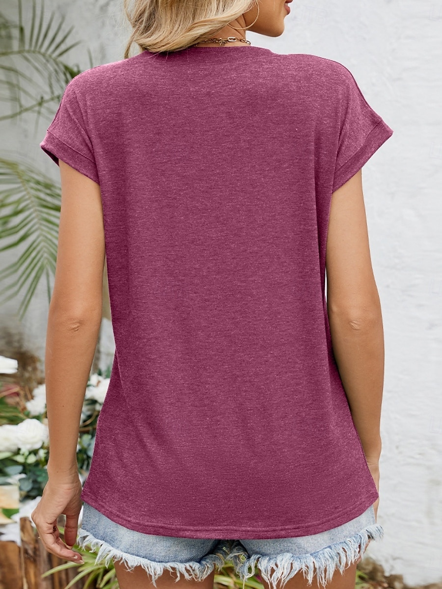 Femmes Hauts d'été Couleur Unie Élégant Occasionnel Manche Courte Col en V Hauts Réguliers Quotidien Froncé Vert cendré Noir Blanche Vin Été Printemps de 2025 ? $18.99 –P8