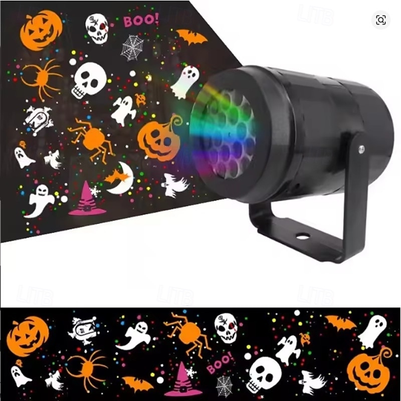Proiector de Halloween, lumină de noapte, dovleac, liliac, fantomă, modele dinamice, lampă de zână cu alimentare USB, pentru dormitor, cameră, petrecere, decor interior 2025 - $24.99 –P4