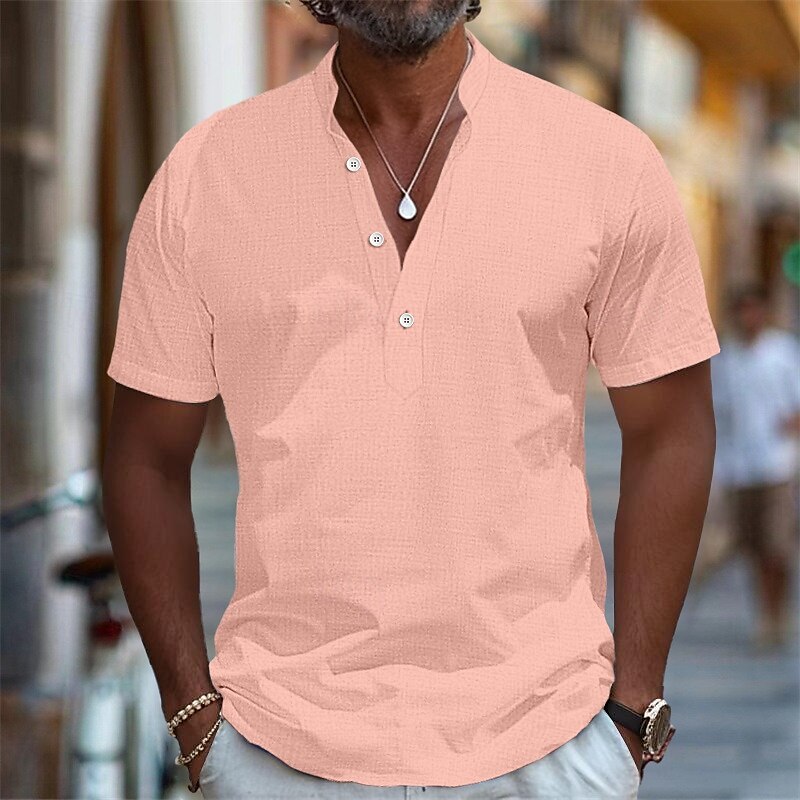 Per uomo Camicia Camicia di lino Camicia con colletto alla coreana Camicia popover Camicia Estiva Abbigliamento da spiaggia Semplice Vacanza Abbigliamento casual alla moda Nero Bianco Rosa Blu marino del 2025 a $20.99 –P1