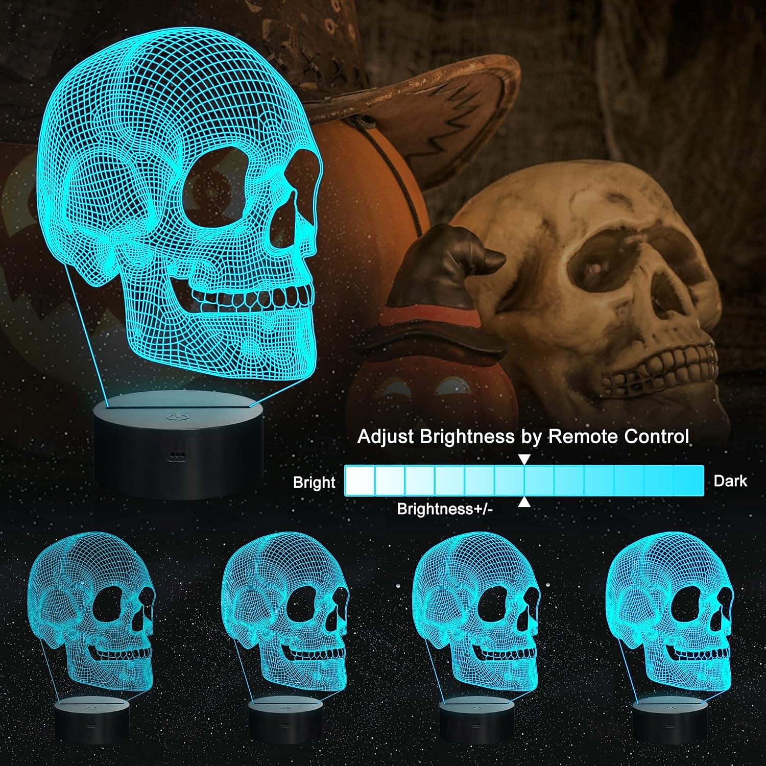 Luz noturna de caveira para crianças, lâmpada de mesa de ilusão 3D LED, 16 cores que mudam com controle remoto e temporizador, melhor presente de aniversário de Natal e Halloween para crianças e de 2025 por $15.99 –P6
