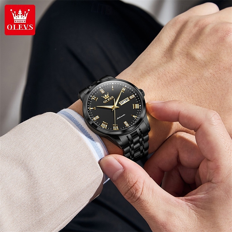 The New Olevs Brand Men'S Business Fully Automatic Mechanical Watch Is Waterproof Luminous Calendar And Day Display Fashionable And Trendy Men'S Watch Casual Sports Wristwatch 2025 - $68.99 –P12