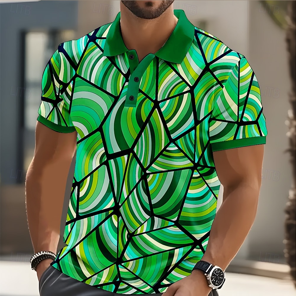Hombre Abstracto Geométrico Polo Manga Corta Camisas de polo Camisas con cuello Casual Calle Ropa Deportiva Ropa Cotidiana Impresión 3D Botones Verano Rojo 2026 - $21.99 –P3