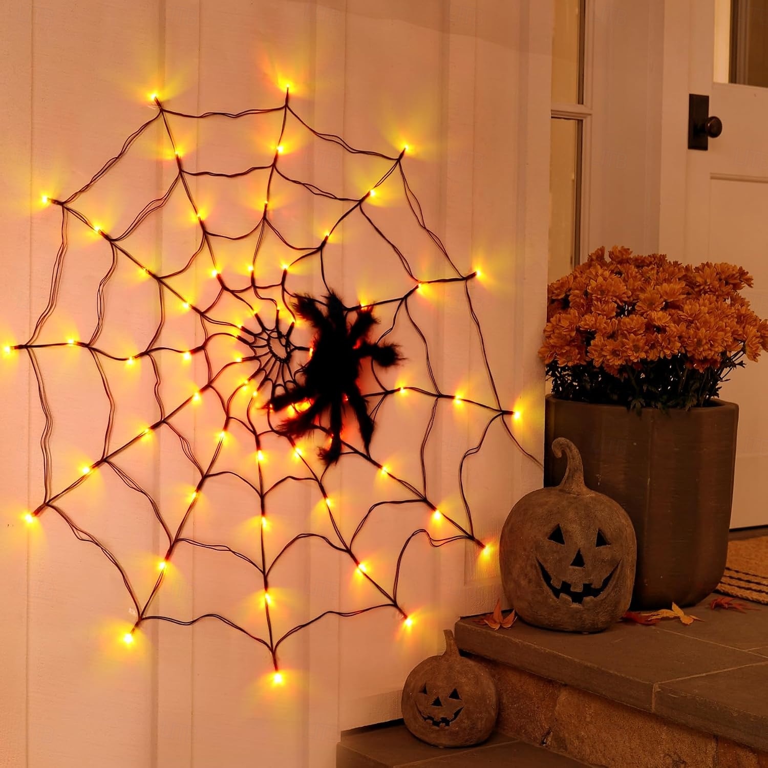 1 τεμάχιο διάμετρος 1m 70 χάντρες led για το Halloween με ιστό αράχνης, ανοιχτό μωβ πορτοκαλί, ζεστό φως, κουτί μπαταρίας usb, τροφοδοτικό, τηλεχειριστήριο, εσωτερικός και εξωτερικός χώρος, πάρτι, 2025 - $20.99 –P7