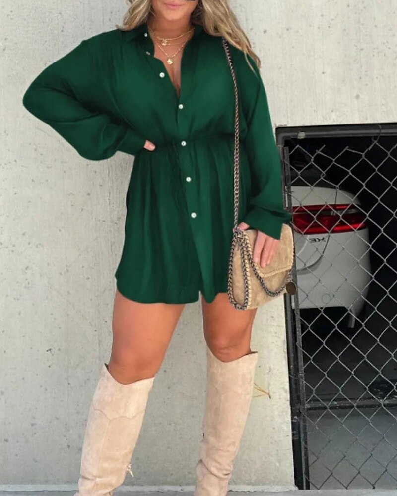 Per donna Camicia Blusa Semplice Moderno Casual Manica Lunga Colletto a Camicia Top Regolari Quotidiano Uscire Arricciato Bottoni Verde primavera Nero Verde chiaro Vino Marrone Autunno del 2025 a $23.99 –P4