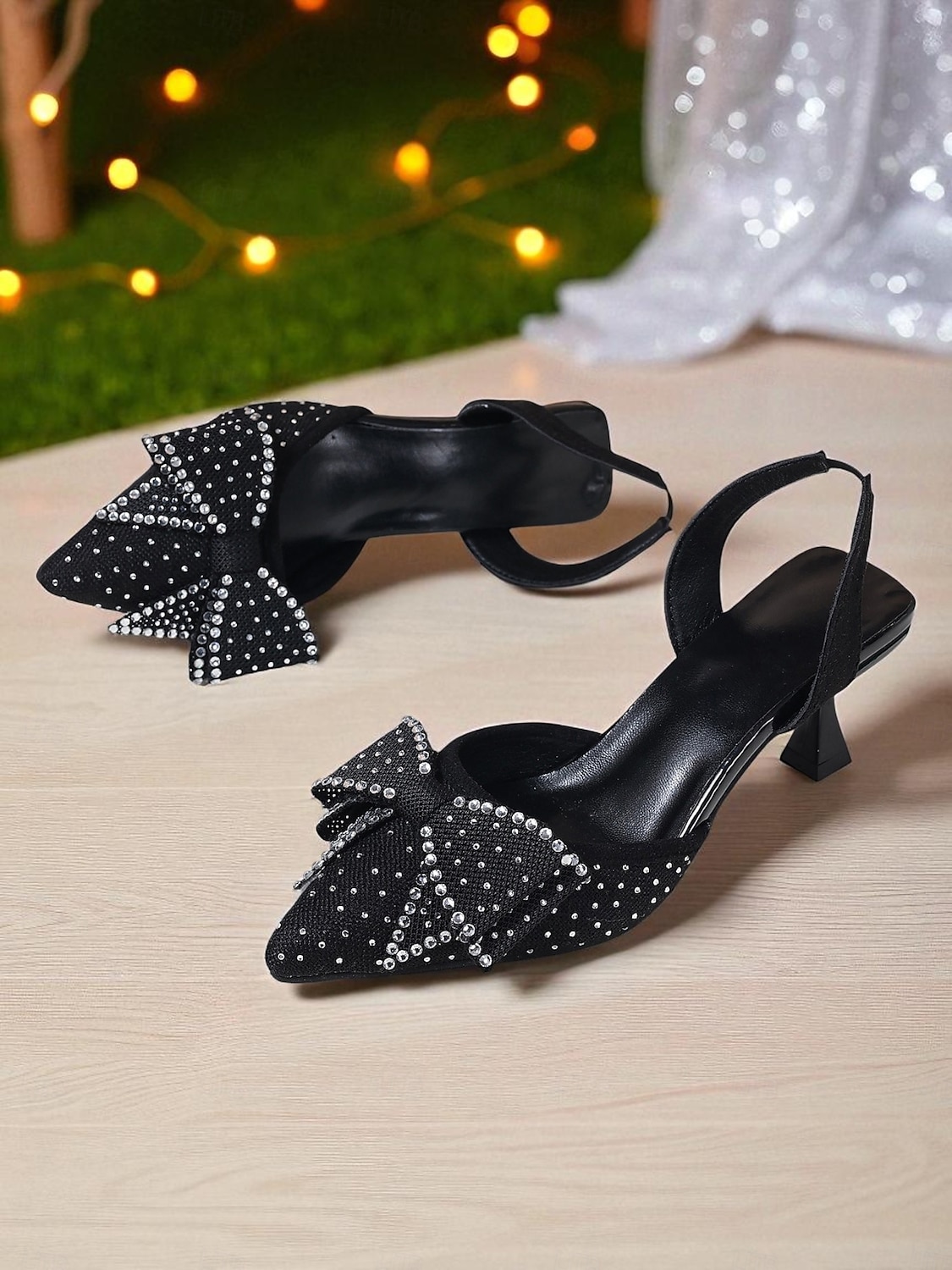 Women's Rhinestone Bow Slingback Heels - Sparkly Pointed Toe Party Shoes for Nightlife, Clubs and Cocktail Events 2025 - $29.99 –P3