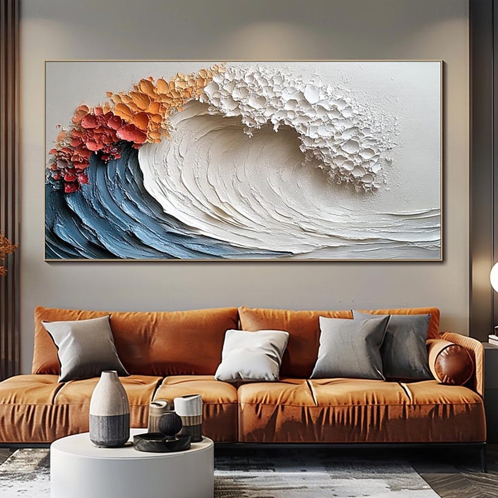 peinture à l'huile faite à la main peinte à la main horizontale abstraite épaisse texture huile vagues paysage moderne salon décoration de la maison toile roulée (sans cadre) de 2025 ? $77.99 –P7