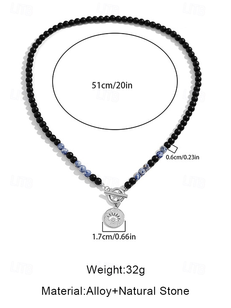 мужское ожерелье из натуральных камней с бусинами – чокер из черного и синего драгоценного камня с подвеской в виде солнца, застежка-тоггл для нарядов в стиле бохо или для вечеринок 2026 - $9.99 –P7