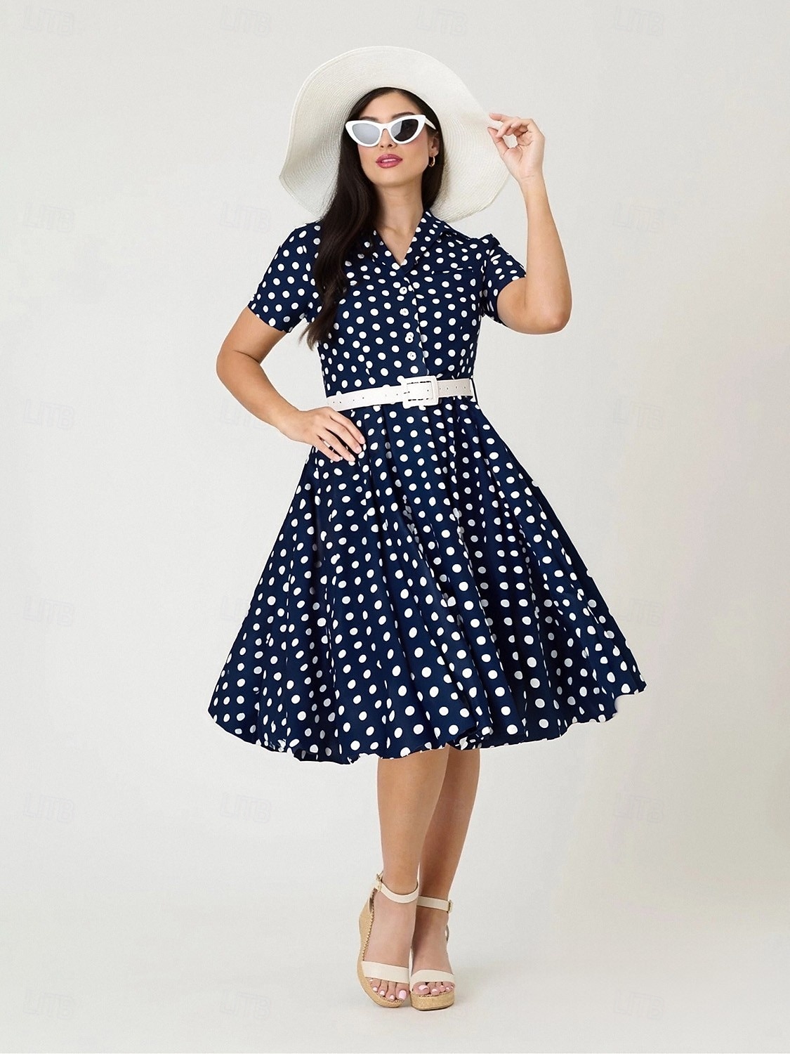 Retro 50. léta Rockabilly Ke kolenům Houpací šaty Flare šaty Košilové šaty S páskem Puntíky Maškarní kostým Dámské Karneval Plesová maškaráda Dovolená Večírek Na den Dospělé Šaty Jaro léto 2025 - $38.99 –P12