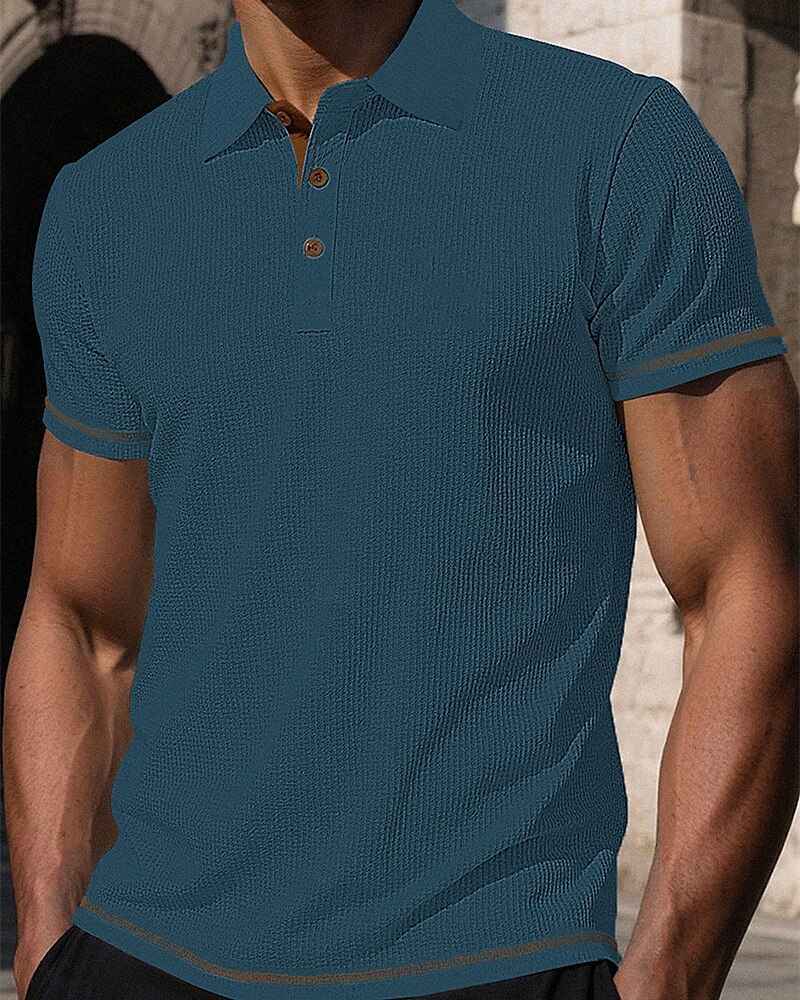 Herren Golfshirt Golf Poloshirts Arbeit Lässig Revers Kurzarm Basic Modern Einfach Knöpfe Jacquard Sommer Frühling Normale Passform Schwarz Weiß Marineblau Blau Dunkelgray Hellblau Golfshirt 2025 - $17.99 –P4