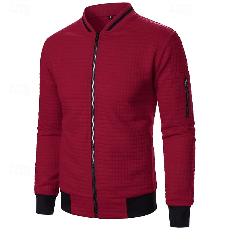 Homens jaqueta leve Jaqueta casual Jaqueta do time do colégio Férias Diário Bolsos Emenda Primavera Outono Bloco de cor Moda Clássico Colarinho Chinês Padrão Tecido Waffle Preto Branco Vinho Azul de 2025 por $20.99 –P19