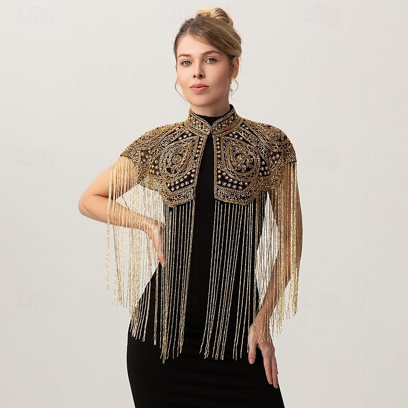 Retró Ordító 20-as évek 1920-as évek Pelerin / köpeny Wrap Kendők A nagy Gatsby Flapper lány Flitter Rojt Női Karácsony Mindszentek napja Farsang Esküvő Estély Álarcos mulatság Felnőttek Kendő 2025 - $71.99 –P10
