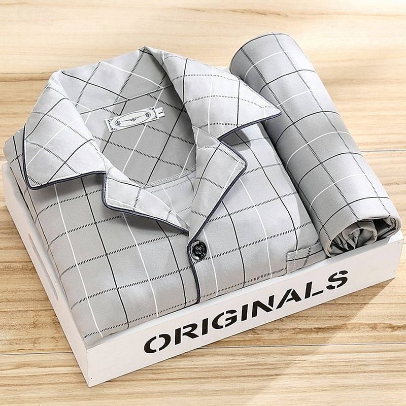 Homens Roupa de Dormir Conjunto de Pijama Top e calça de pijama 1conjunto Xadrez Moda à moda Clássico Casa Diário De Cama Poliéster Conforto Macio Respirável Lapela Manga Longa Camisa Social Calça de 2025 por $20.99 –P5
