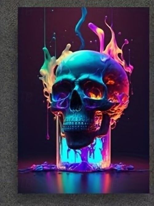abstrakt neonhodeskallefarge lerretskunst nydelig flammeplakattrykk uinnrammet stue soverom hjemmedekorasjon egnet for halloween 2025 - $13.99 –P9