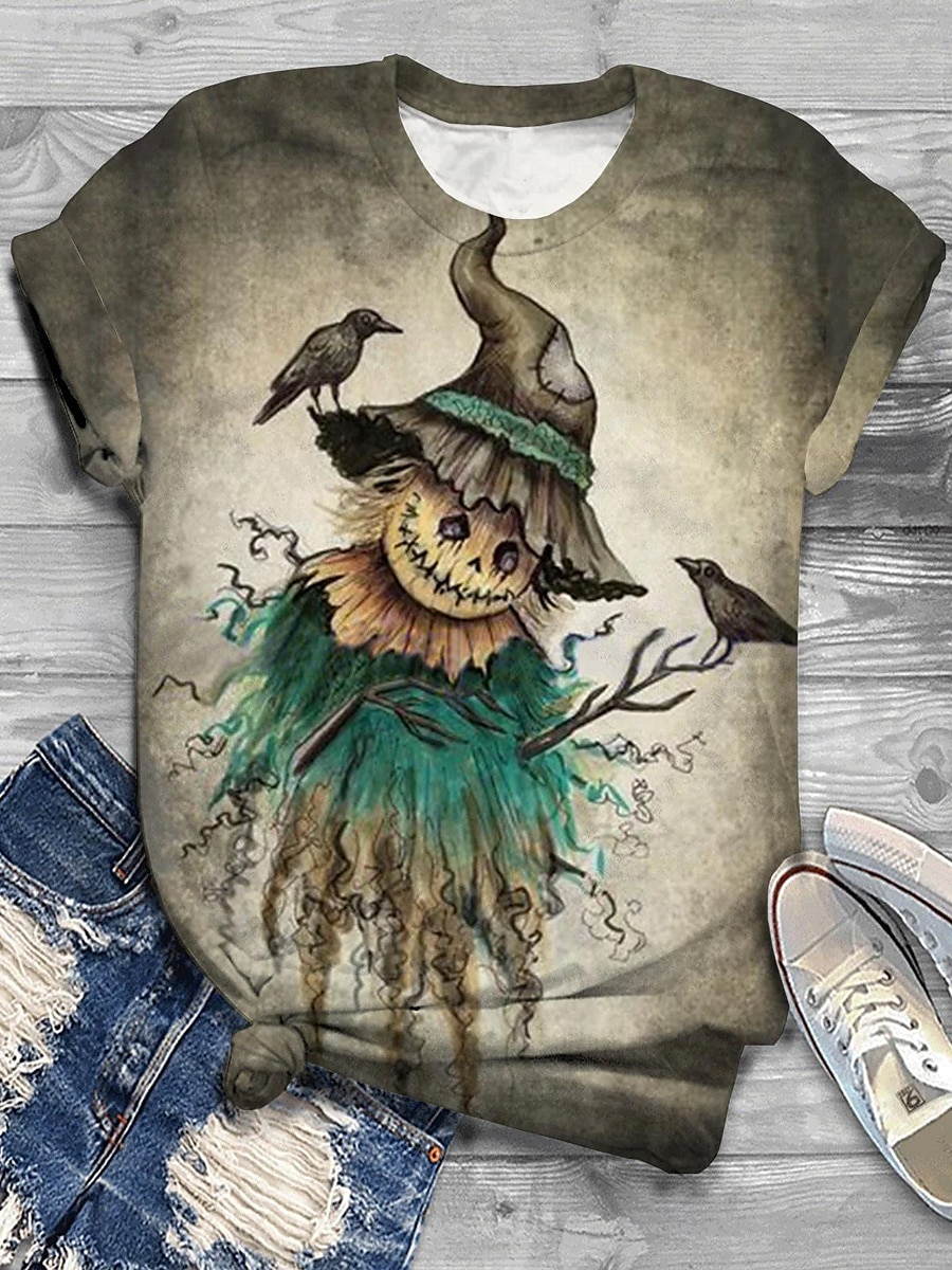 Halloween Femmes T-shirt Graphique Chat Potiron ancien Élégant Classique Manche Courte Col ras du cou Col rond Hauts Réguliers Quotidien Imprimé Noir Orange Kaki Été Automne de 2025 ? $19.99 –P1