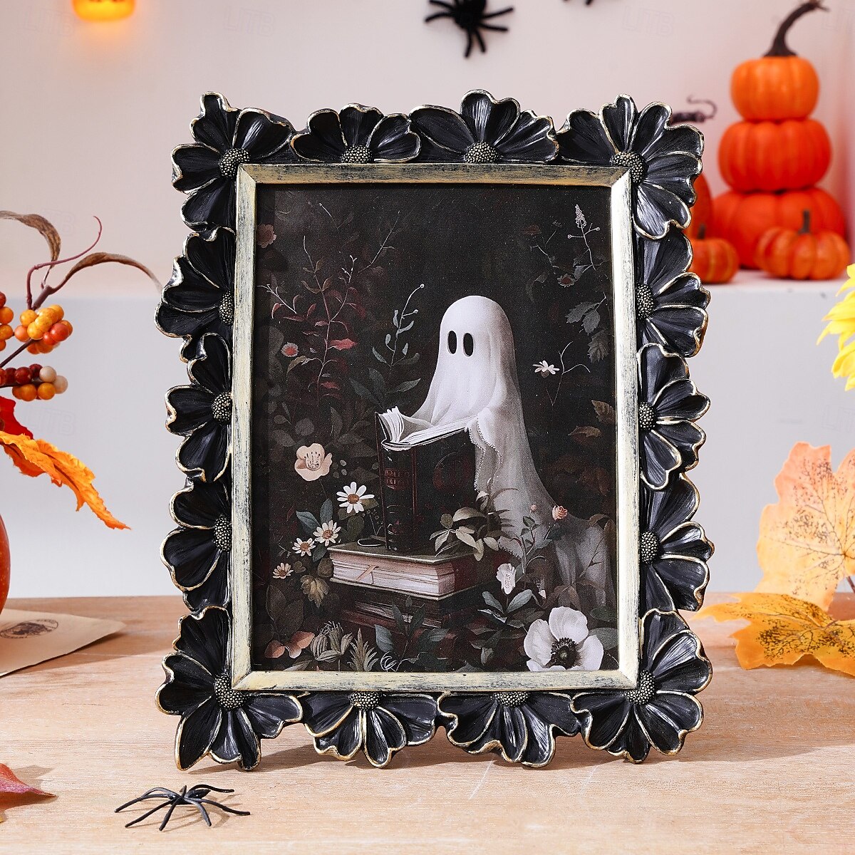 Cadre photo en résine gothique d'Halloween, motif marguerite 3D noir et or, cadre d'affichage photo rectangulaire pour la décoration intérieure, support photo chaud de bureau, utilisation horizontale de 2025 ? $17.99 –P6