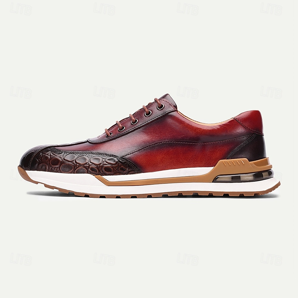 Men's Premium Cowhide Leather Sneakers with Crocodile Texture and Lace-Up Design – Casual Athletic Shoes for Everyday Wear 2025 - $89.99 –P5