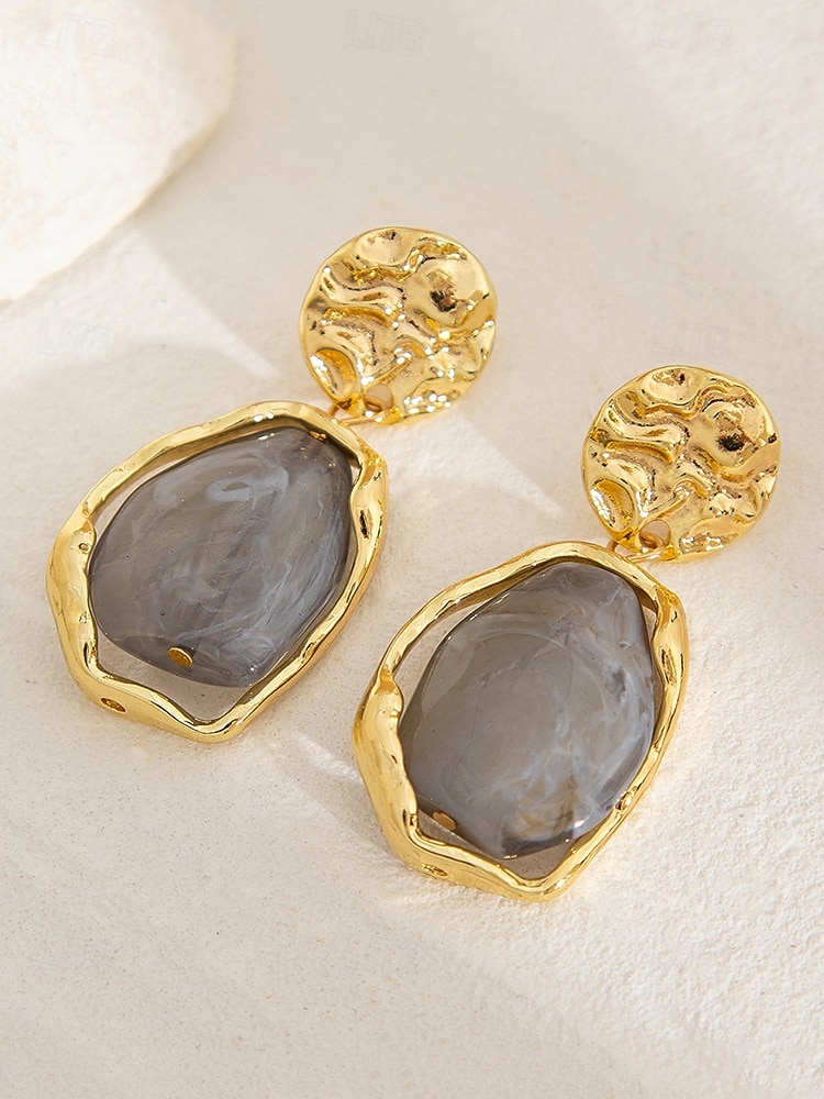 női szabálytalan alakú, gyantás csepp alakú fülbevalók – texturált aranyötvözetből készült, mutatós ékszerek partikra, esküvőkre és hétköznapi, sikkes viseletre 2026 - $8.99 –P4