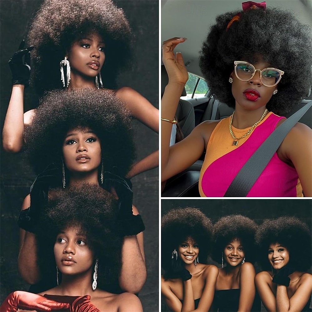 2025年 黒人女性用アフロウィッグ、70年代風ディスコウィッグ、ナチュラルなカール感と弾力のあるふわふわのアフロウィッグ、普段使いやコスプレに  コレクション – GBP £18, image size:1000x1000