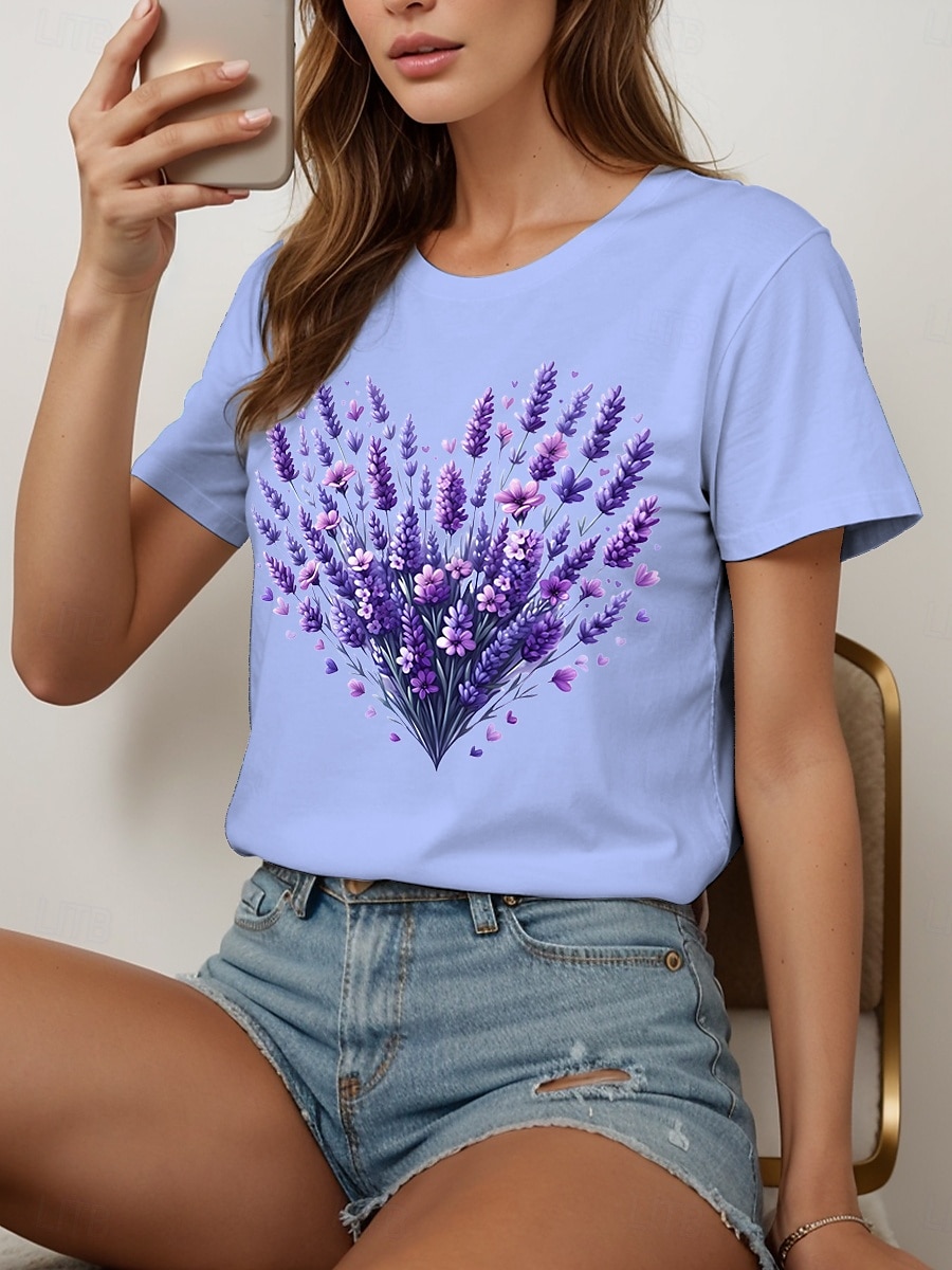 Pentru femei Tricou Inimă Floral Grafic Epocă Stilat Clasic Manșon scurt Stil Nautic Rotund Topuri obișnuite Zilnic Ieșire Sfârșit de săptămână Imprimeu Negru Alb Galben Roz Îmbujorat Albastru piscină 2025 - $19.99 –P1