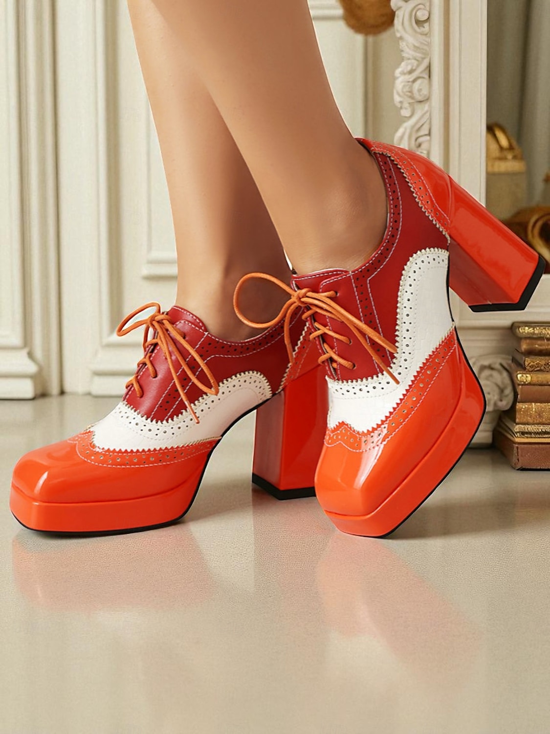 női színes oxford platform sarkú cipő – retró lakkbőr fűzős brogue cipők feltűnő megjelenéshez és kosztümökhöz 2025 - $59.99 –P8