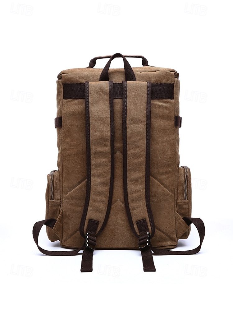 Brauner Canvas-Rucksack für Herren mit Multi-Taschen-Design – Vintage-Reise-Laptoptasche für 15,6-Zoll-Geräte, ideal für Arbeit, Schule, Wandern und Wochenendausflüge 2026 - $54.99 –P6