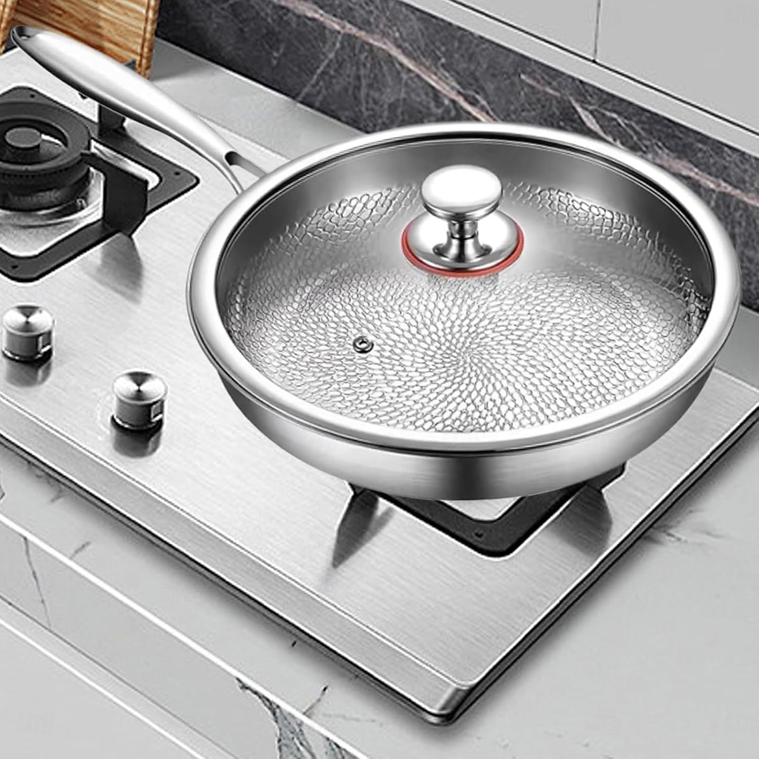 padella martellata in titanio pro con coperchio, padelle antiaderenti multifunzionali ultra resistenti e antigraffio per cucinare in cucina del 2025 a $67.99 –P7