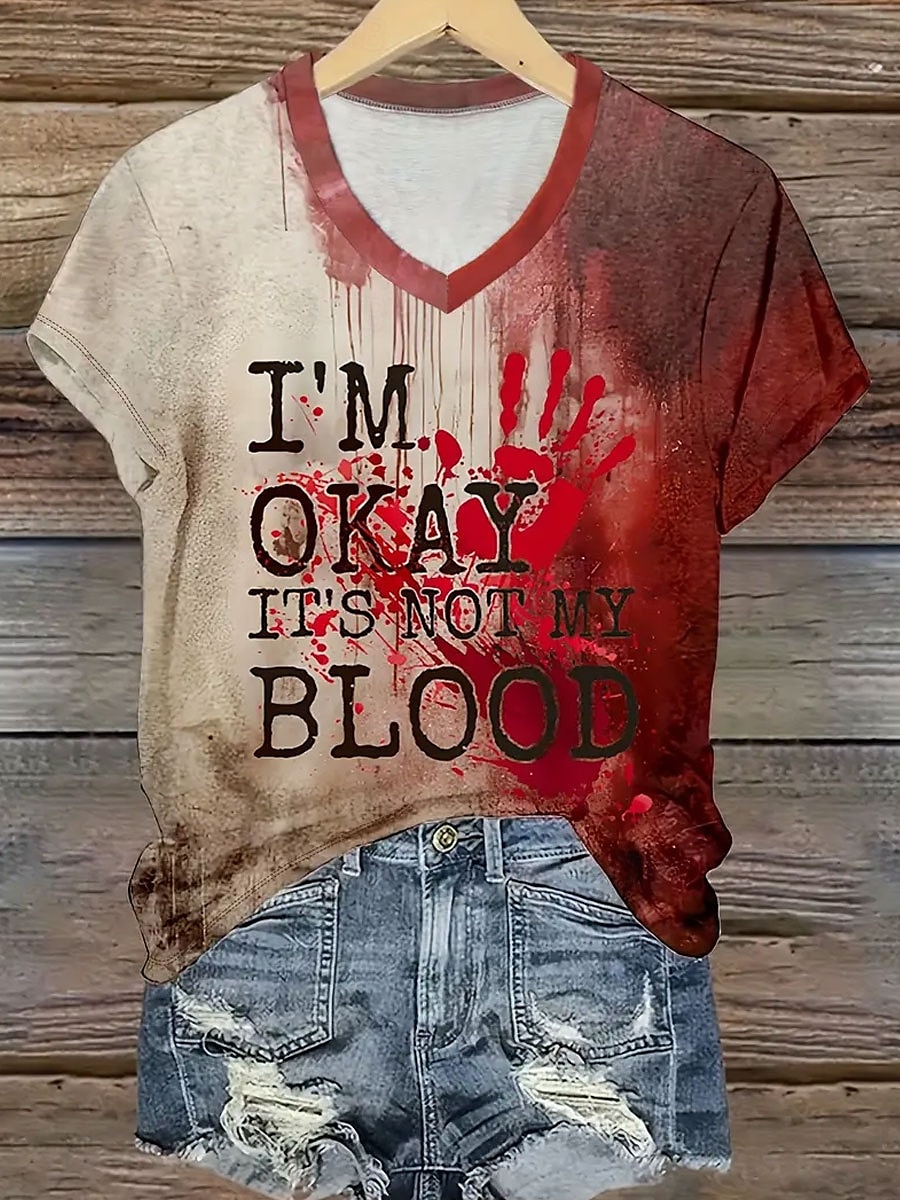 Halloween Femmes T-shirt Graphique Lettre Halloween ancien Élégant Classique Manche Courte Col en V Hauts Réguliers Quotidien Imprimé Rouge Été Printemps de 2025 ? $19.99 –P1