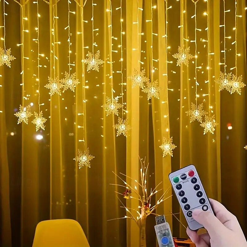 Rideau lumineux flocon de neige glaçon 4 m 90 LED avec alimentation USB et 18 flocons de neige acryliques, 8 modes, télécommande, décoration de Noël, 1 x de 2025 ? $46.99 –P2