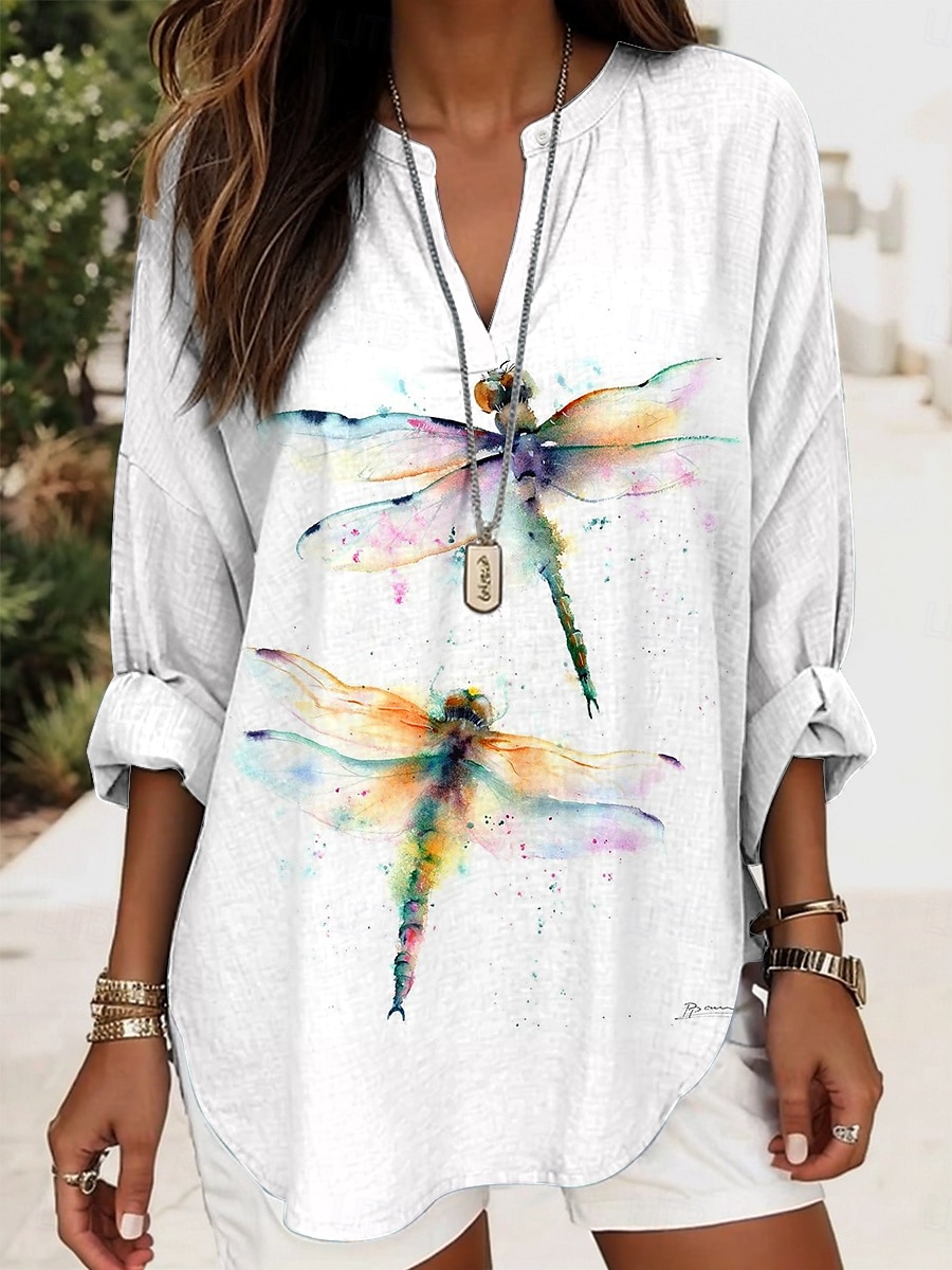 Blouse Femme à Manches Longues Tunique Tops Graphique Animal Élégant Chic Décontracté Col V Regular Tops Vacances Imprimé Blanc Rose Vert Été Printemps de 2025 ? $24.99 –P4