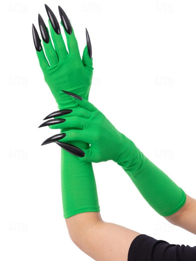 Lange Halloween-Krallenhandschuhe für Damen – Kunstnageldesign, dehnbares Polyester, gruseliges Cosplay-Kostümzubehör für Partys und Veranstaltungen 2025 - $9.99 –P2