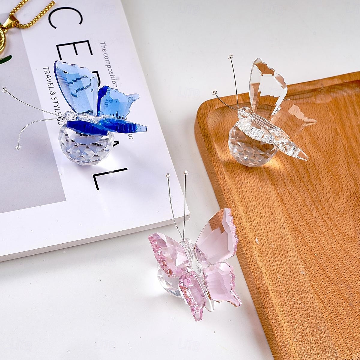 kristályüveg pillangófigura átlátszó gömb alakú talppal, elegáns üveg állatszobor lakberendezéshez, átlátszó pillangó dísz polcra, asztalra vagy ajándéktárgynak 2026 - $10.99 –P7