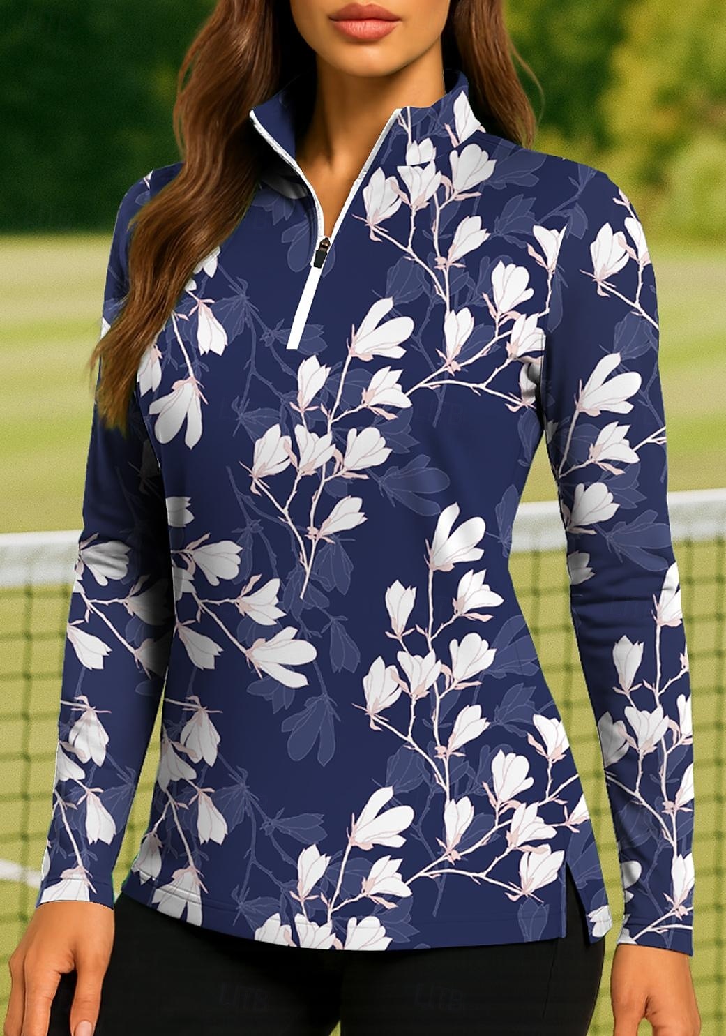 Mujer Flores Tops Camisas de polo Camiseta de tenis Manga Larga Estampado Cremallera de un cuarto Pullover Protección UV Elástico Transpirable Tenis Golf pepinillo Escote Chino Cuello con cremallera 2025 - $28.99 –P3
