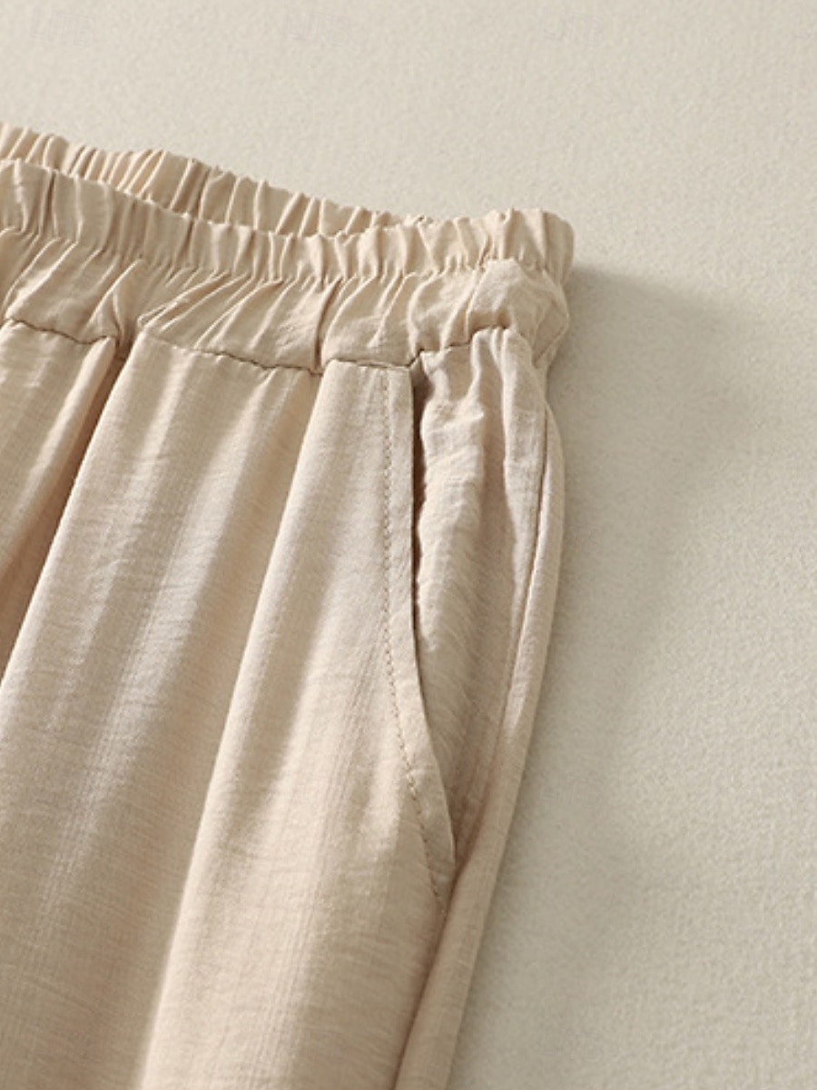 Damen Hose aus Baumwollleinen Chinos Ethno-Stil Basic Lässig Volle Länge Hohe Taille Blumen Bestickt Tasche Elastischer Bund Komfort Außenbereich Mikroelastisch Urlaub Straße Täglich Khaki Beige 2025 - $30.99 –P14