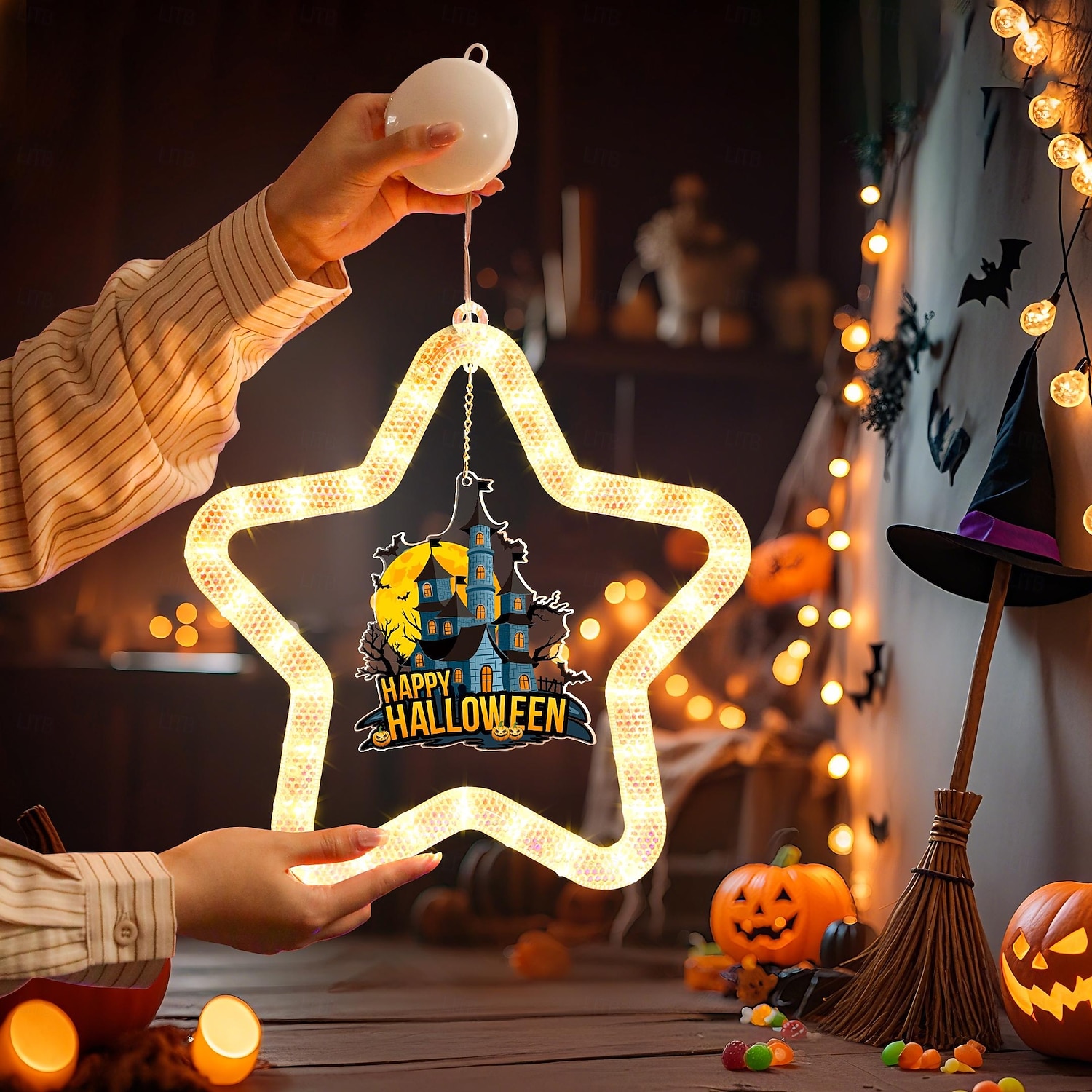 1 ks 27,6 cm halloween netopýr duch čaroděj klobouk dýně černá kočka netopýr přísavka led přísavka okenní světlo párty okno vnitřní atmosféra dekorativní světlo aaa baterie box teplé světlo běžící 2025 - $15.99 –P16